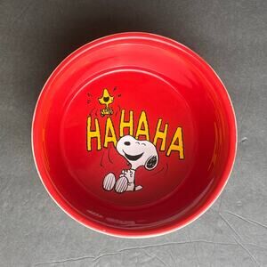 PEANUTS Stoneware Pet Bowl 7 in. Red White Yellow Black Snoopy and Woodstock